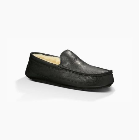 UGG Ascot Leather Black Slippers for Men (VGME19728)